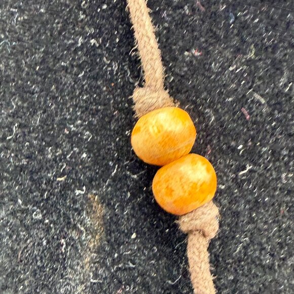 Rustic Peace Sign Pendant Necklace on Adjustable Cord with Wood Beads - Picture 4 of 5